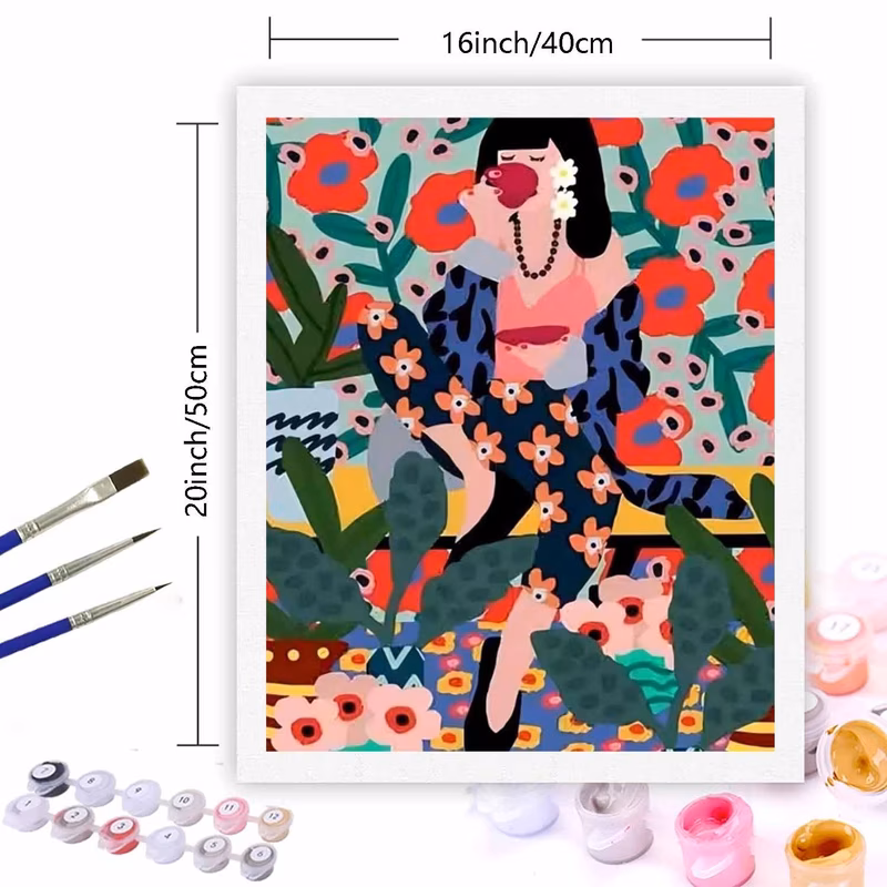 professional art use 1pc 15 75x19 7 inch girl and flower series paint by numbers kit vibrant garden banana leaf design unframed paint and brushes suitable for beginners decor gifts for birthdays