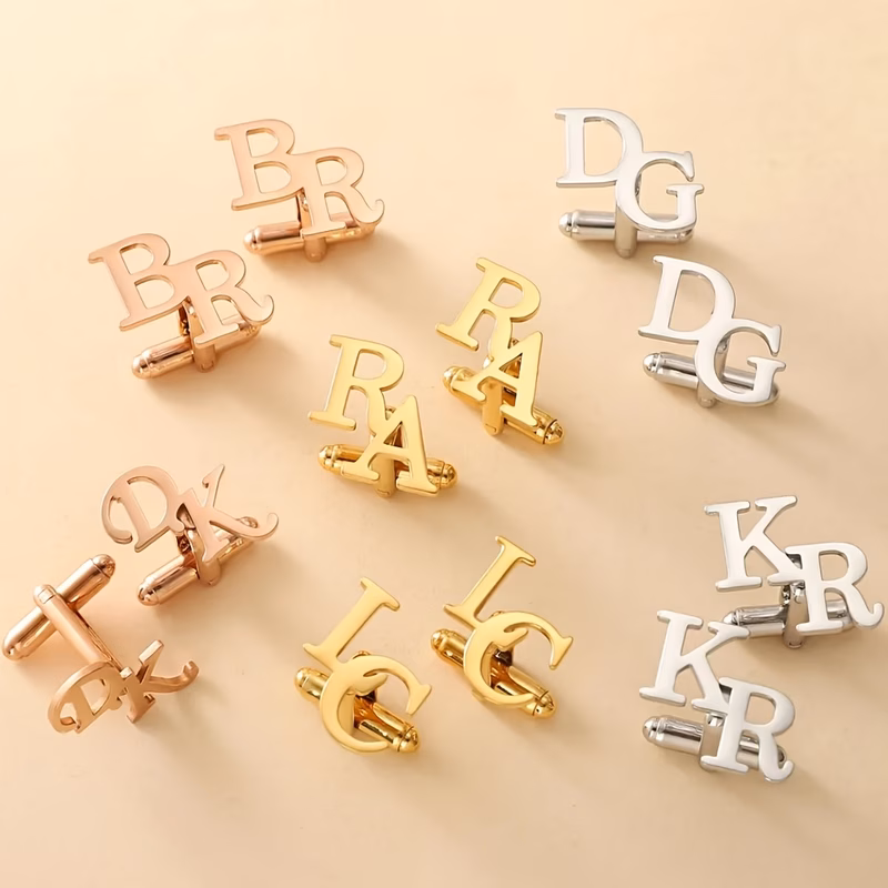 custom couples initial cufflinks stainless steel two letter cufflinks ideal for groomsmen husband gifts boyfriend gifts mens fashion jewelry no gift box box is display only