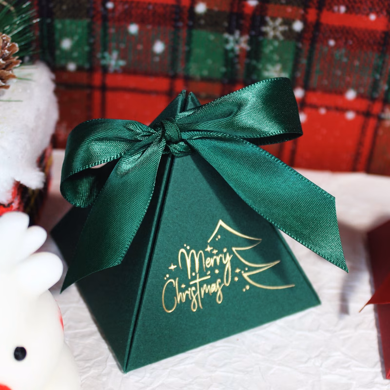 gift for her him 10pcs elegant pyramid gift boxes with satin ribbon bows green golden or burgundy golden luxury cardboard party boxes with lettering for christmas weddings birthdays corporate events s