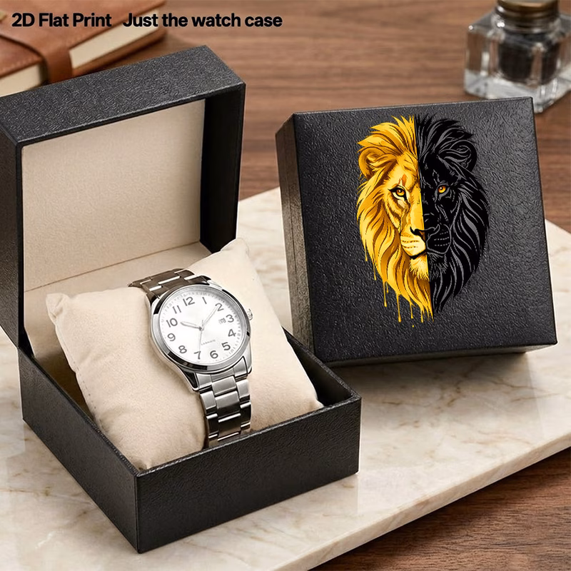 square jewelry storage case made of faux leather featuring a golden and organizing watches necklaces and rings this artistic display box serves as a luxurious gift for men and women