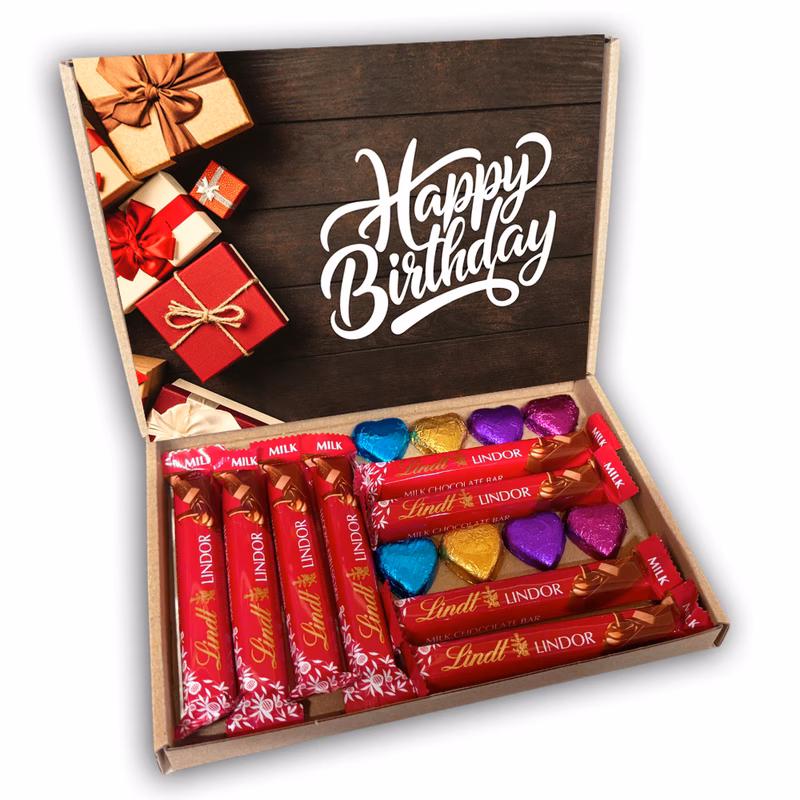 bars and coloured hearts happy birthday gift box hamper present