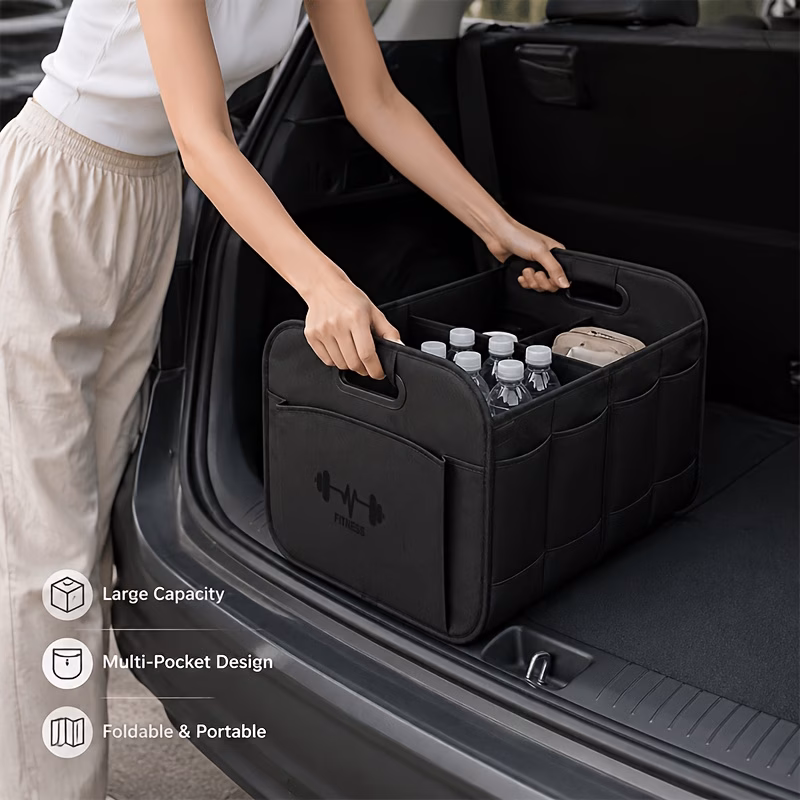 1pc fitness barbell heartbeat pattern print car folding storage box black minimalist luggage organizer space saving dust proof durable oxford material ideal for travel vehicle organization vehicle org