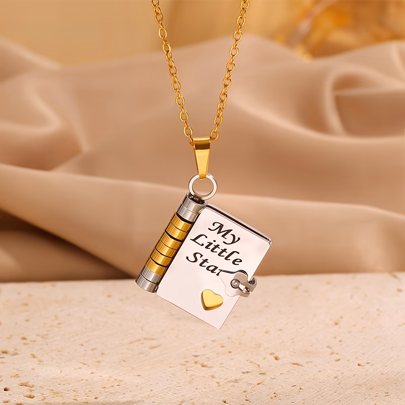 1pc elegant and fashionable stainless steel pendant necklace creative photo album design suitable for holiday and birthday gifts