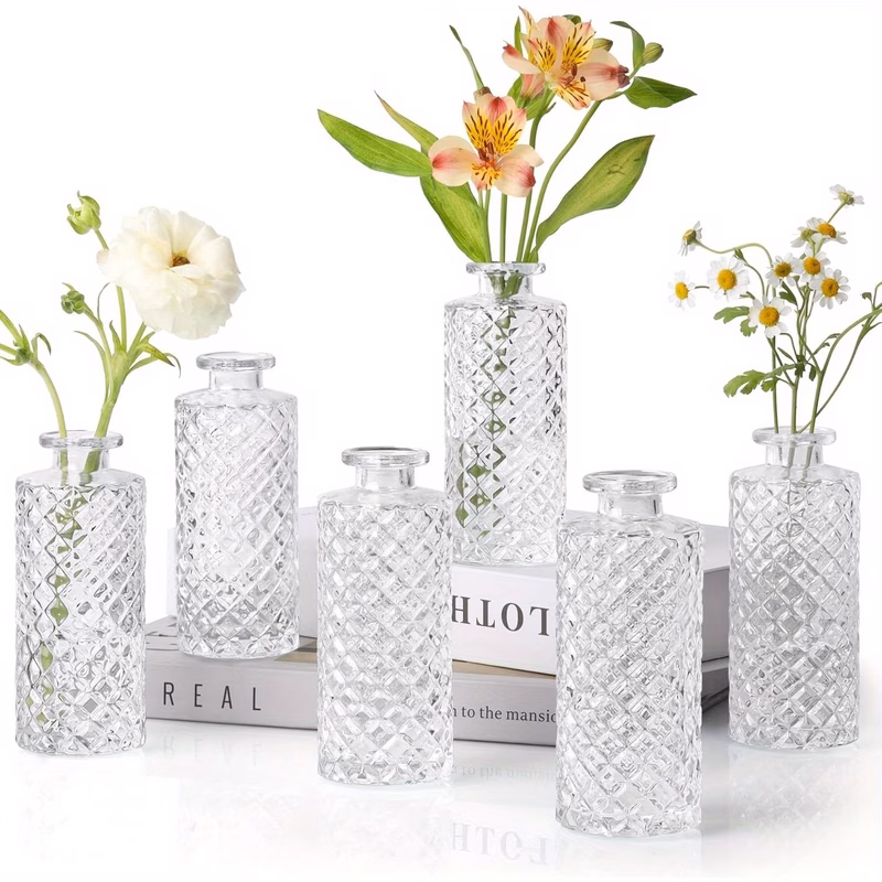 glass bud vases set of 6 small diamond bud vases in bulk mini flowers vases for centerpieces vintage bottle for table decorations wedding decor recepetion