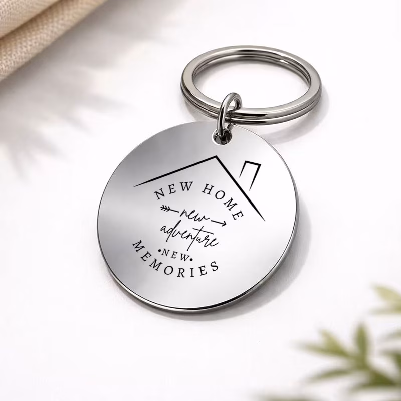 1pc metal laser engraved keychain new memories house line drawing pattern warm housewarming chain car key ornament backpack additions home enthusiasts housewarming gift for daily small items gift for