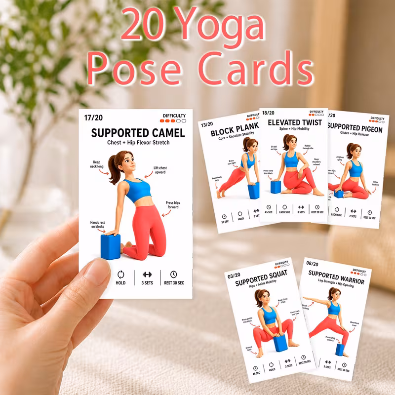 20pcs yoga cards suitable for beginners multicolor striped yoga block guide with flashcards paper yoga prop charts for home workouts stretching flexibility training instructional gift for