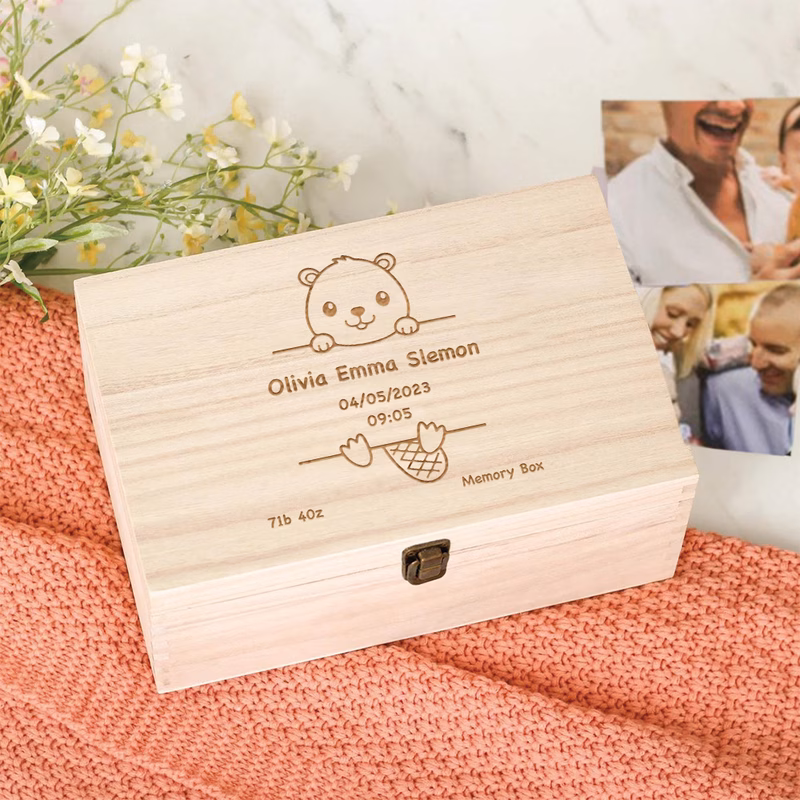 custom lidded storage box personalized wooden gift box first year keepsake box birthday gift box newborn gift keepsake box personalized newborn gift christening gift keepsake memory box rectangular ke