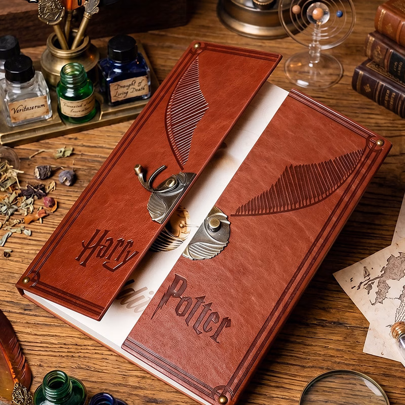premium leather notebook genuine leather cover with golden embossing collectible journal for potterheads