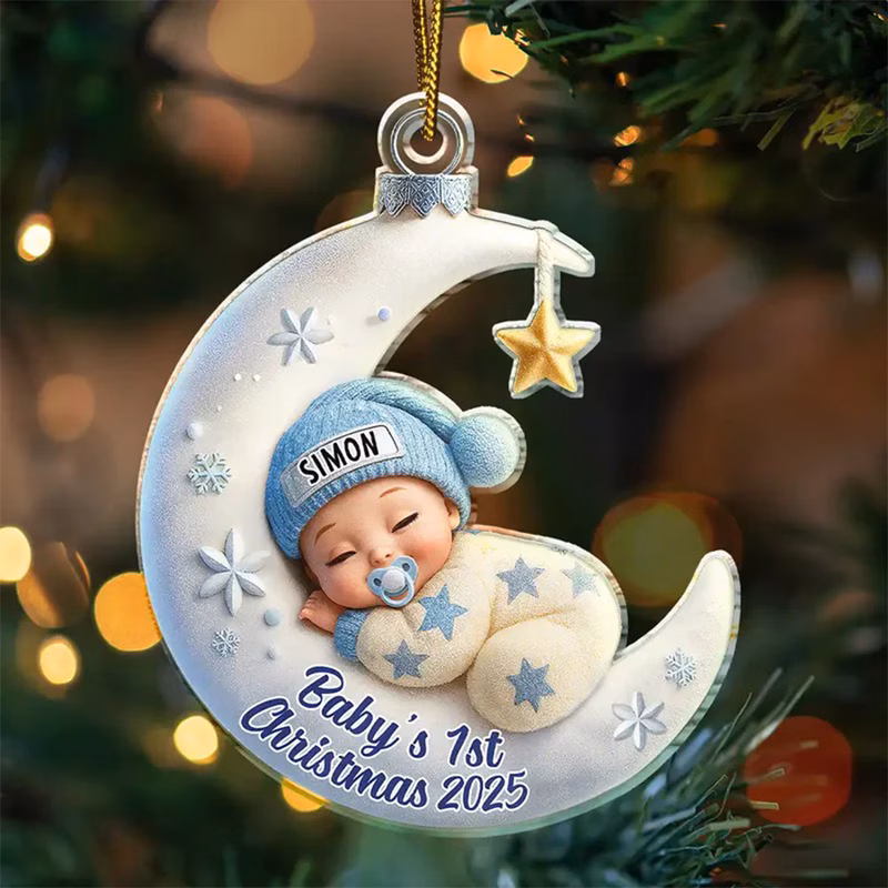 2d flat 2d plane personalized first christmas ornament custom name and date keepsake photo like acrylic ornament with name tag for christmas tree new years gift baby and milestone