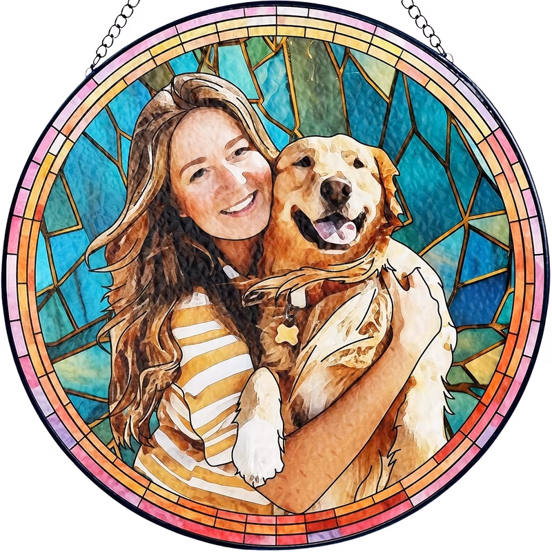 2d flat custom pet photo acrylic dream catcher personalized round window hanging ornament with your pets picture suitable for decor pet loss memorial keepsake free photo for dog or cat remembrance