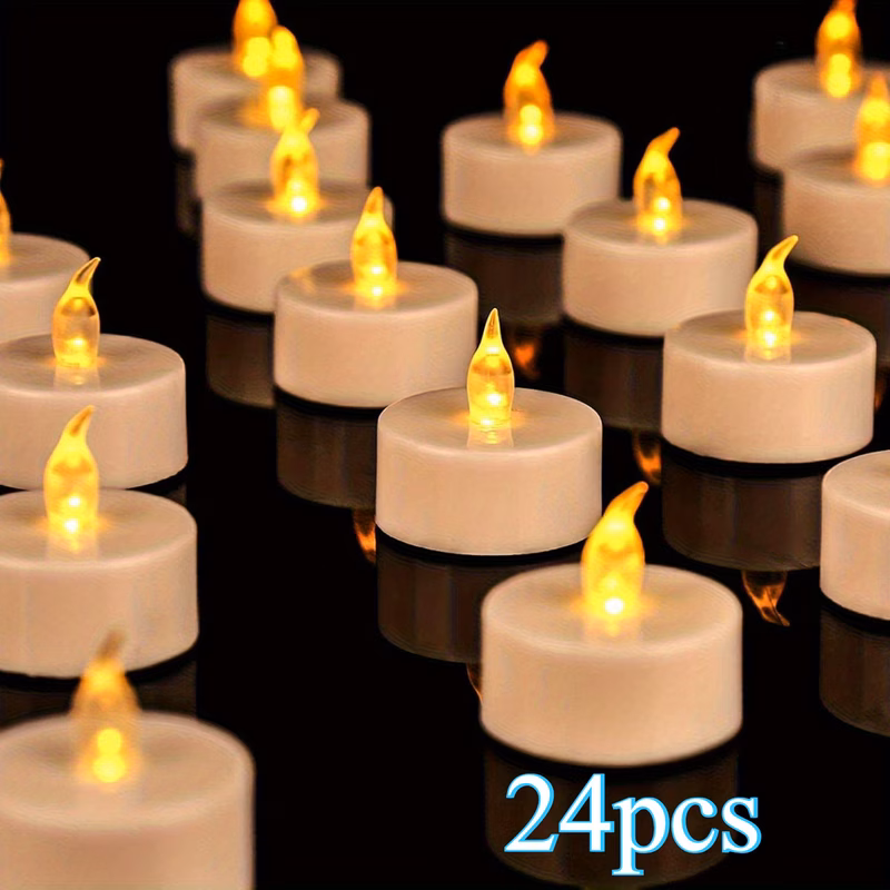 12pcs 24pcs battery tea lights led realistic and bright holiday gift operated flameless for seasonal and festival celebration warm yellow lamp battery powered