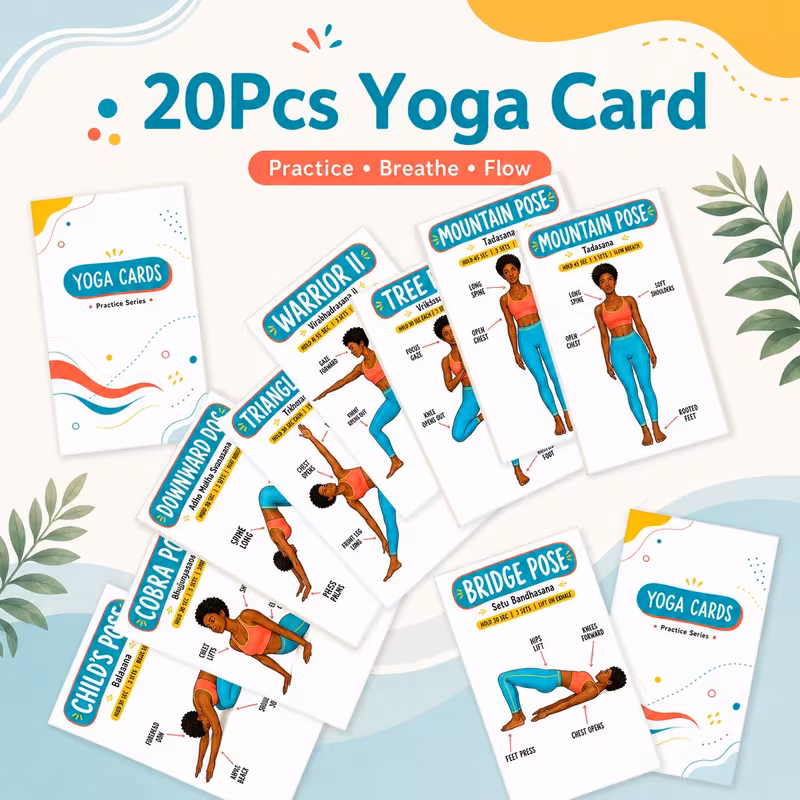 20 yoga cards for beginners and home fitness step by step yoga exercise deck with easy guides flexibility and balance training flashcards for daily stretching