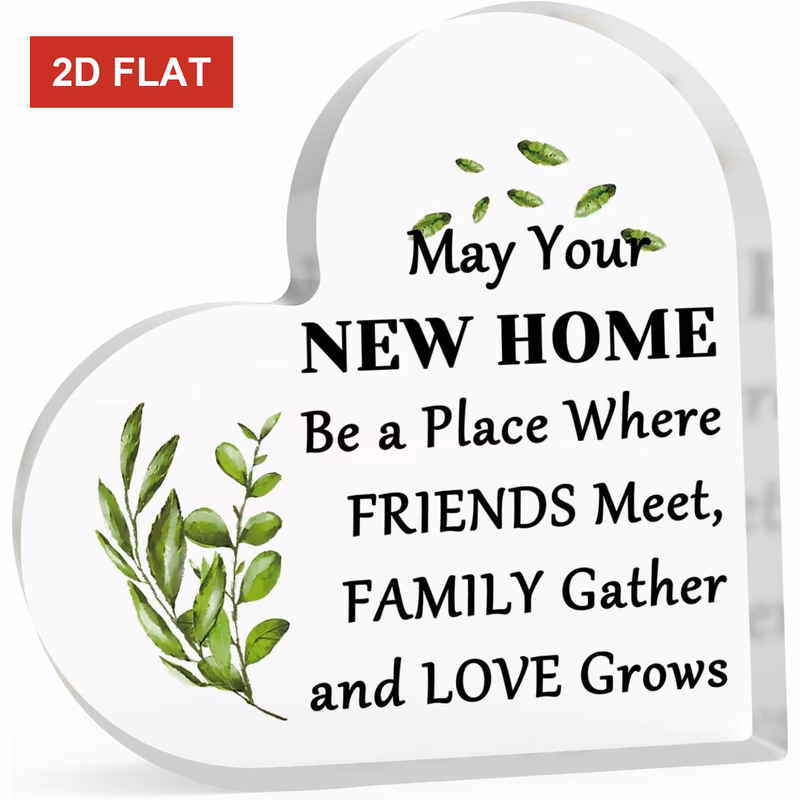 2d flat heart shaped housewarming keepsake plaque glass effect first gift with housewarming message desk display for new house key holder women men moving gift for sister friend 2d flat