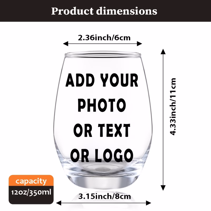 1pc 6pcs 12oz 350ml personalized stemless wine glasses customized photo or text or logo and whisky glass party cups for indoor outdoor home office bar weddings and toasts christmas gifts fathers day g