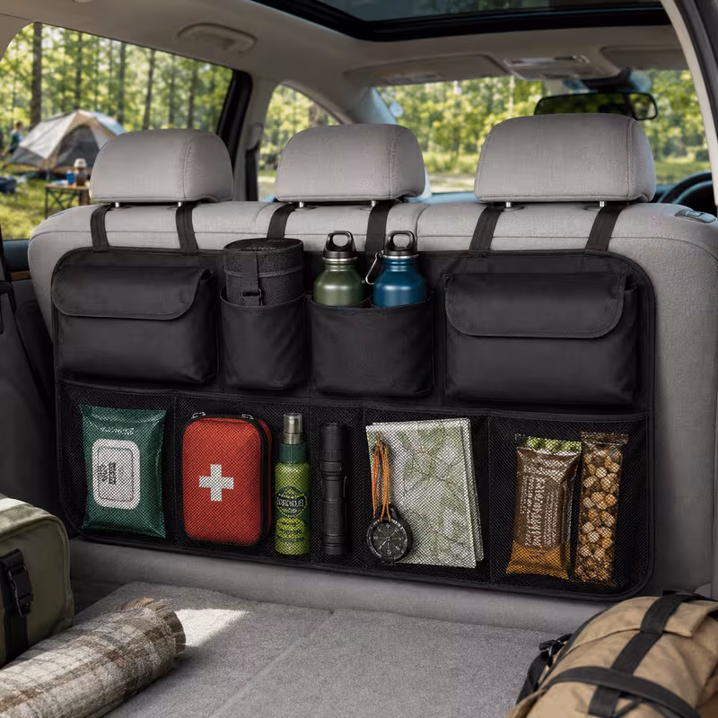 car trunk storage organizer bag multi pocket backseat hanging storage caddy foldable auto back seat storage holder with adjustable straps universal car interior accessories for suv truck van large cap
