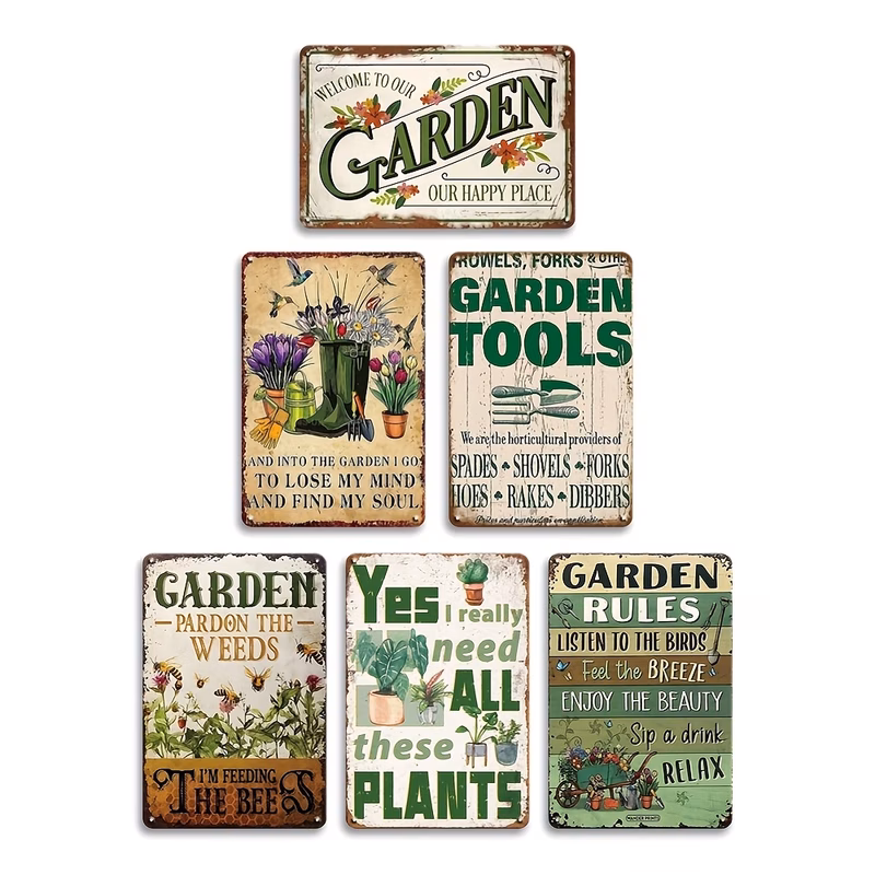 set of 6 vintage gardening metal signs yes i really need all plants featuring floral and durable wall decor suitable for indoor outdoor use a perfect gift for plant lovers and