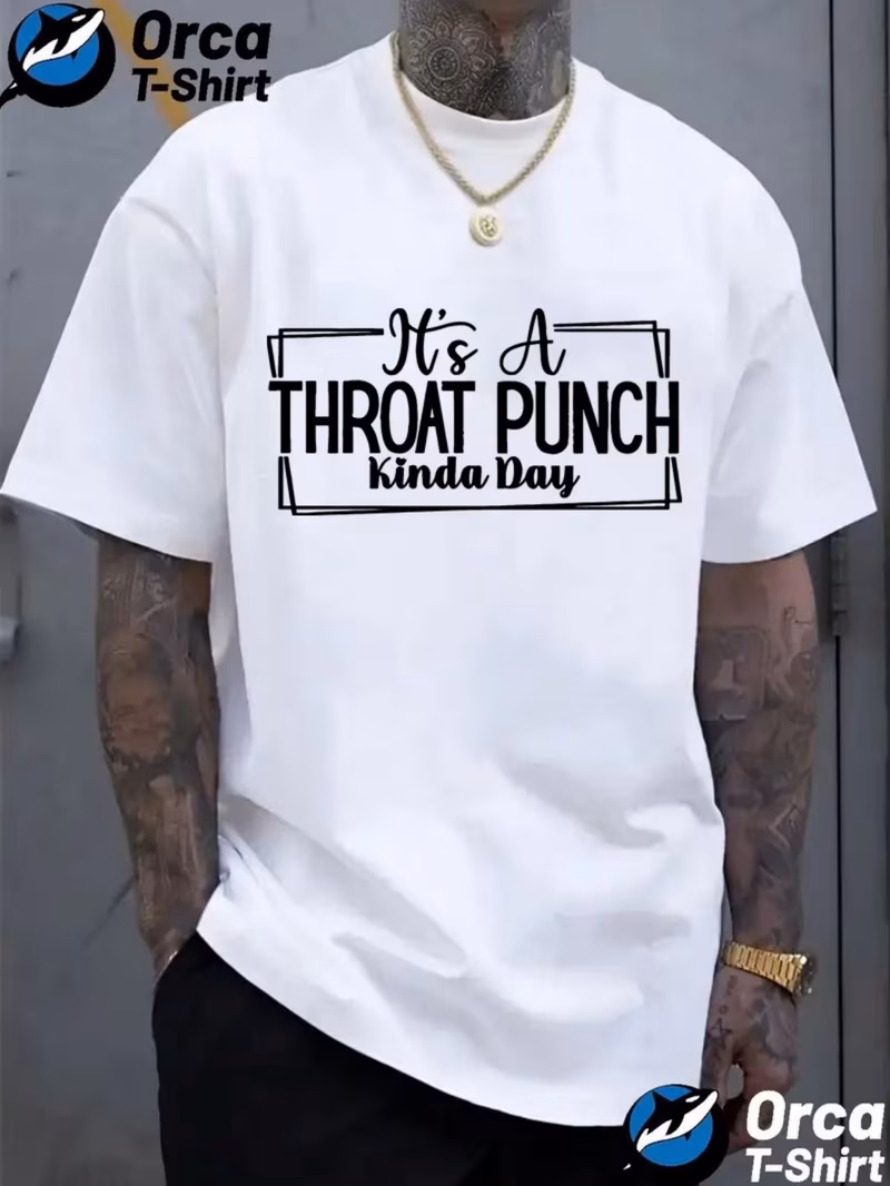 mens funny its a throat punch day t shirt black with white cotton loose fit retro tee soft breathable casual shirt for casual attire themed events funny