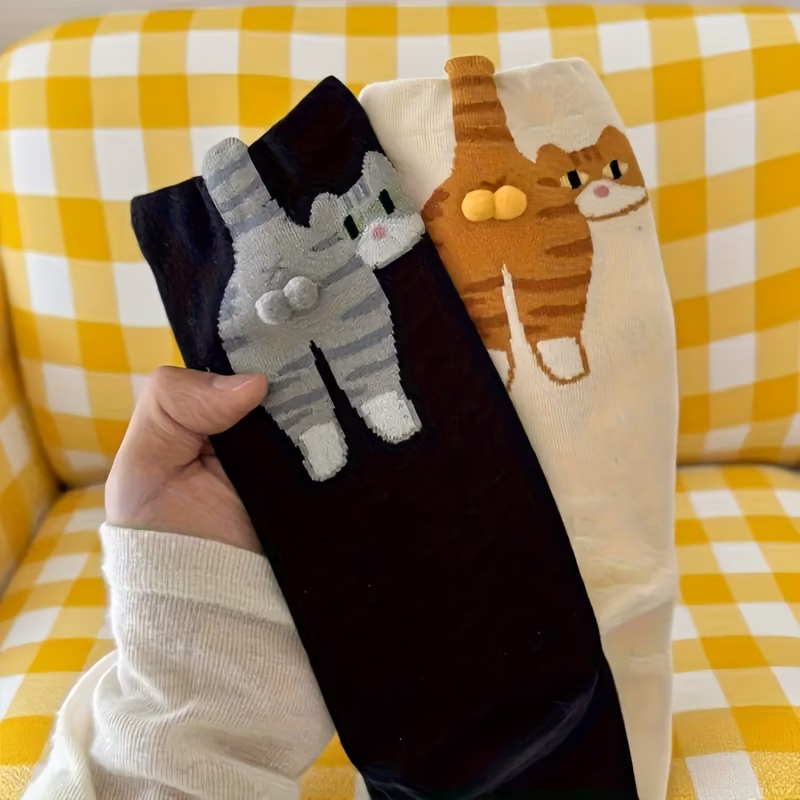 1 2 pair womens novelty abstract 3d cat socks calf socks cute funny cat couple for home out party festive gift season adorable socks cat socks party accessories design able wear
