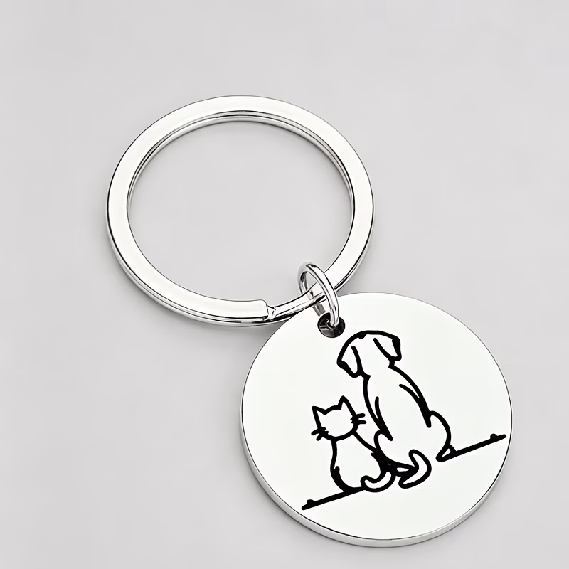 cat and dog companion stainless steel keychain minimalist line memorial pendant durable fade resistant couples gift
