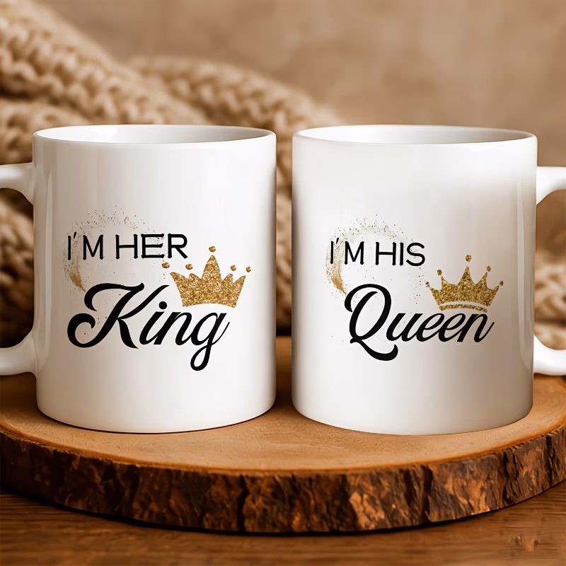 2pcs king queen couple mug set 11oz im im coffee cups romantic anniversary valentines day gift for couples birthday present holiday gift year round use suitable for hot and cold beverages home kitchen