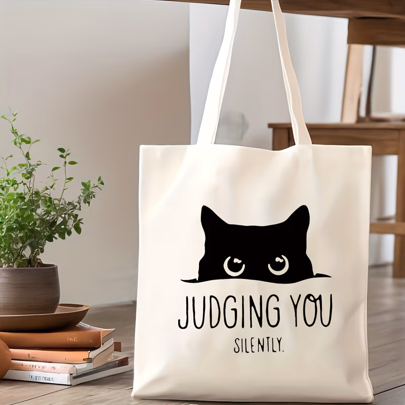 cute cat print tote bag reusable shopping bag multifunctional large capacity printed tote for storage personal item storage bag gift for friends present for cat lovers birthday gift creative gift