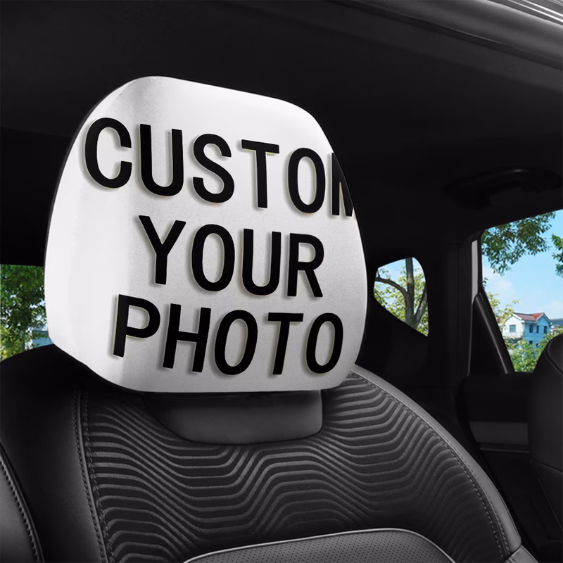1 printed car headrest cover customizable with your own pictures photos as car interior decoration universal fit washable and suitable for long distance road trips daily commutes weekend and other