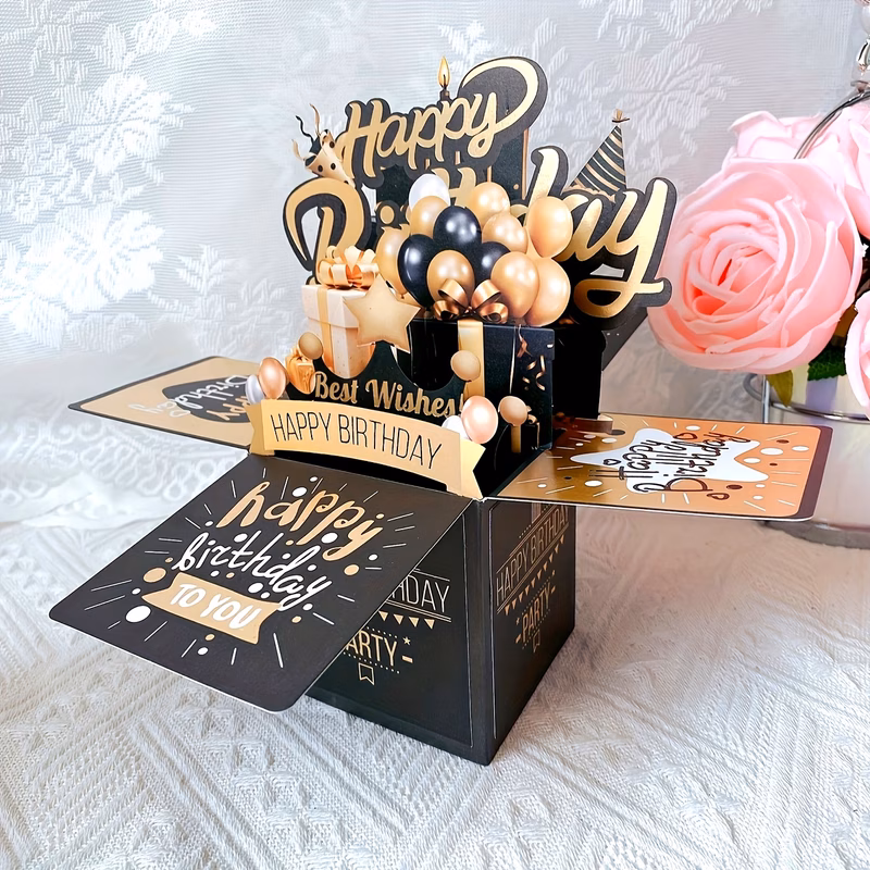 1pc black up 3d birthday card happy birthday card for him or her birthday cards for men birthday card for wife or husband birthday greeting cards handmade paper carved card handmade cartoon favors par