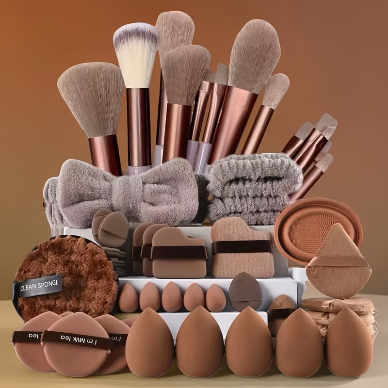 36pcs 49pcs makeup brush and makeup puff set with makeup sponge and hair tie combo set makeup tool kit eye shadow brushes and eyebrow brushes with basic makeup tools brushes and makeup makeup brushes