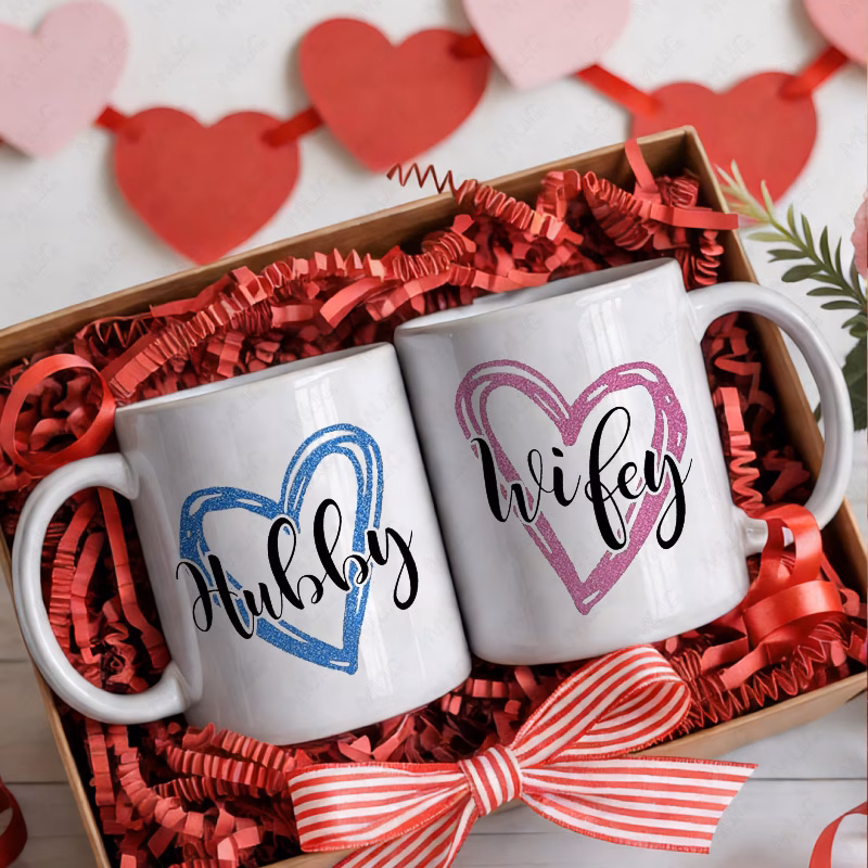 2pcs 11oz couple heart wifey ceramic mug set for men women couple coffee mugs pair ideal for hot cold beverages a creative gift bundle for lovers wife and husband for birthday valentines day christmas