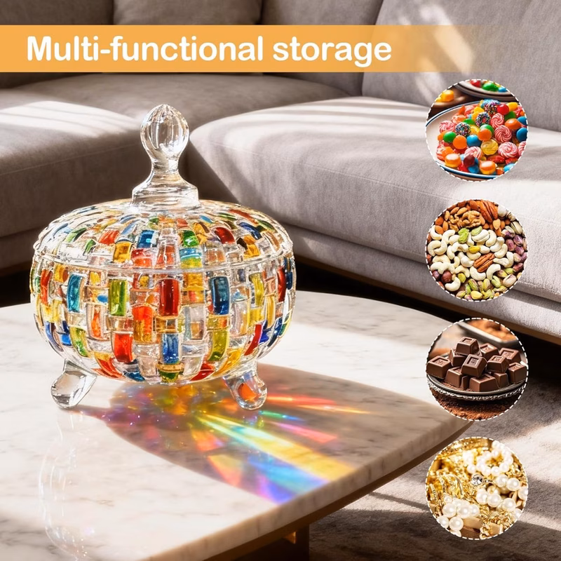 candy jars 685 ml glass candy jars with lid hand painted colorful woven glass box for party wedding birthday christmas anniversary valentines decoration