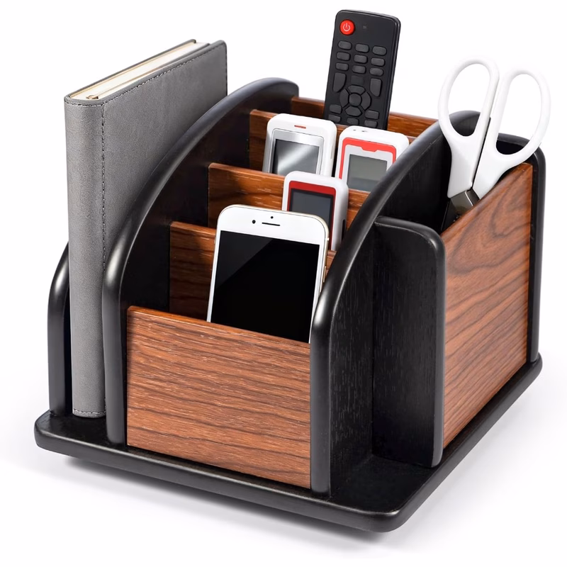 rotating remote control holder multi compartment desktop organizer for pens pencils mail and office supplies tabletop storage for home or office