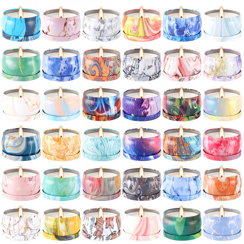this set of 36 scented candles each weighing 2 5 ounces and featuring beautiful and designs is ideal for unwinding during travel yoga meditation as well as for occasions like christmas halloween weddi