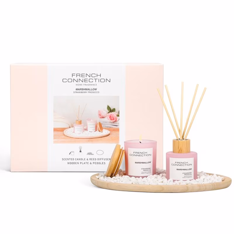 marshmallow home set scented candle reed diffuser with wooden plate pebbles luxury aromatherapy set large