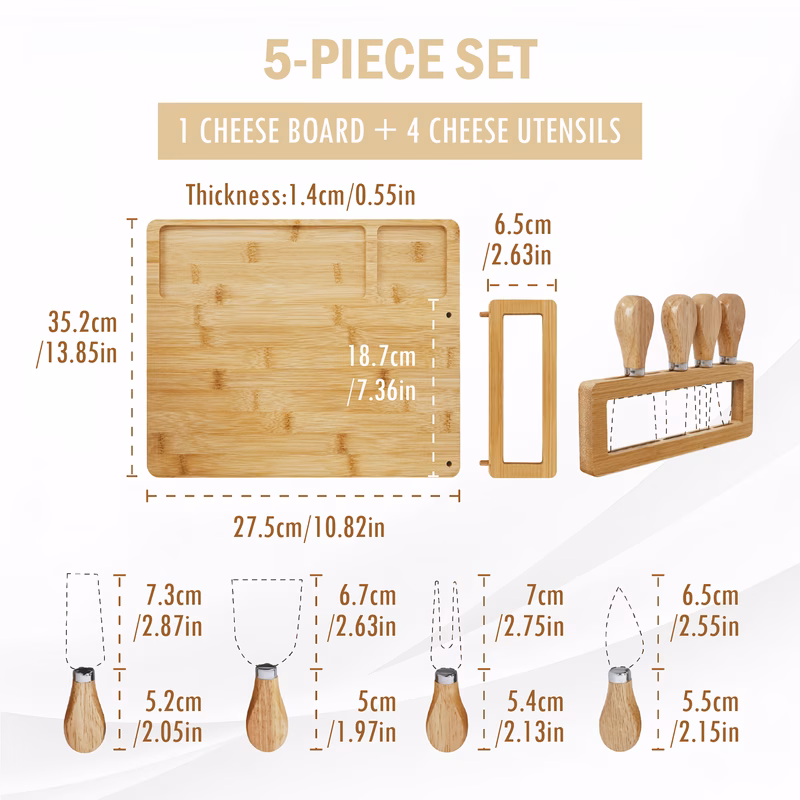 1 set bamboo cheese board set cheese tray charcuterie board and serving meat platter complete charcuterie platter with utensil storage serving tray for wine entertaining holiday gifts housewarming nat