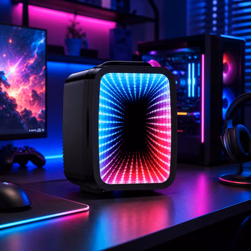 mini fridge 7 light including flashing marquee quiet cool warm function works on ac holds 4l 6 cans compact cooler for gaming bedroom