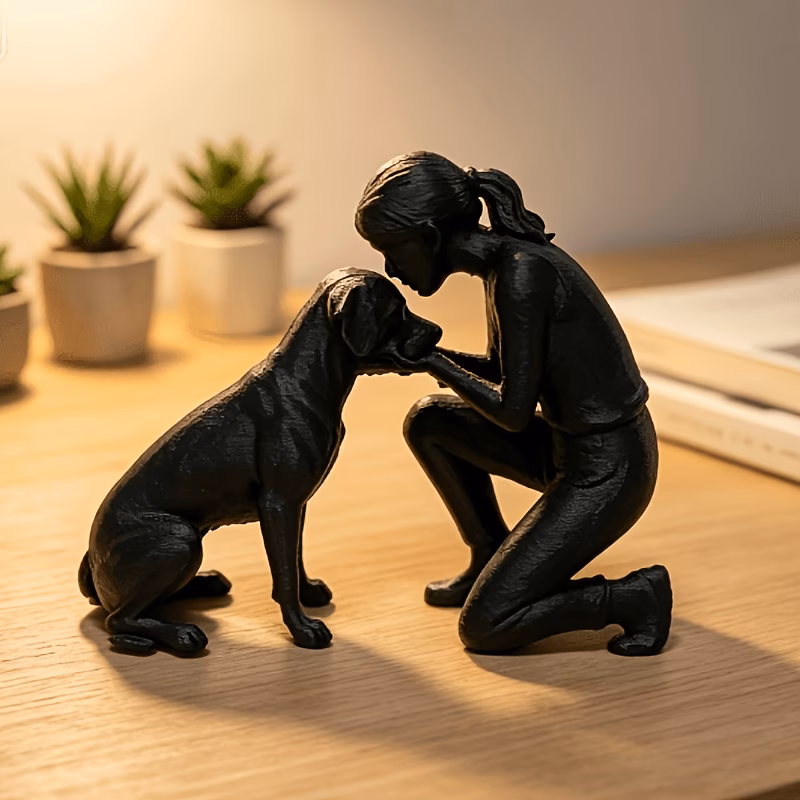 modern minimalist dog statue home decor and dog figurine office living room bedroom decoration pet lovers commemorative gift resin sculpture elegant dog and human statue art decor suitable for home an