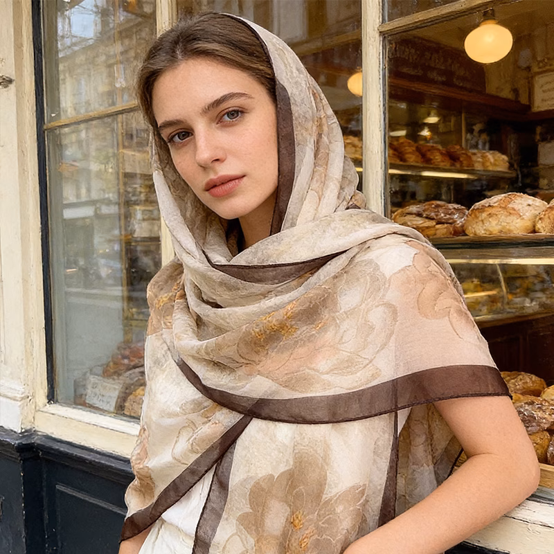 elegant 100 shawl light luxury gradient large floral scarf warm brown series lightweight long shawl light and spring summer fashion shawl layered or alone multi functional fashion accessory