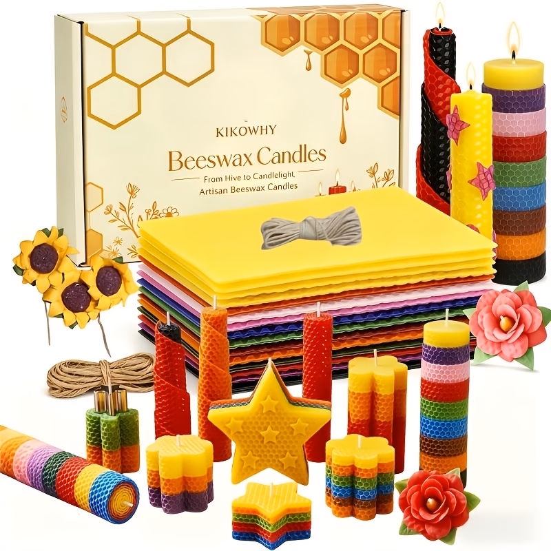 kikowhy brand 16pcs unique creative candle gift box wax material from beginner special beeswax candle making kit 16 sheets of colored wax 3pcs sunflower artificial flower decorations and complete gift