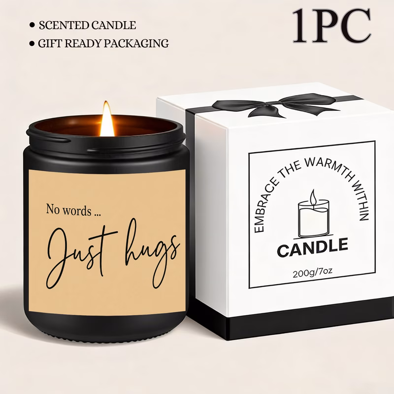 sympathy themed candle just hugs minimalist support quote 1pc scented candle for home office decor jar candle candle birthday gifts sympathy gift gifts for friend family coworker her him home office d