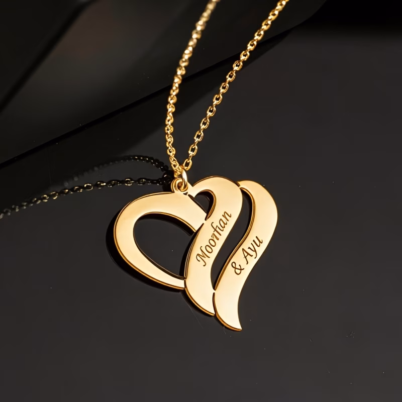 1 personalized stainless steel necklace customizable couple name jewelry necklace couple jewelry custom engraved heart shaped name necklace silvery heart necklace valentines day necklace gift for her