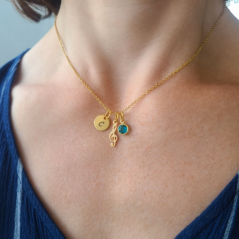 personalized round note custom letter birthstone necklace an elegant and exquisite piece made of 304l stainless steel its for music lovers suitable for gifting and everyday wear making it an ideal chr