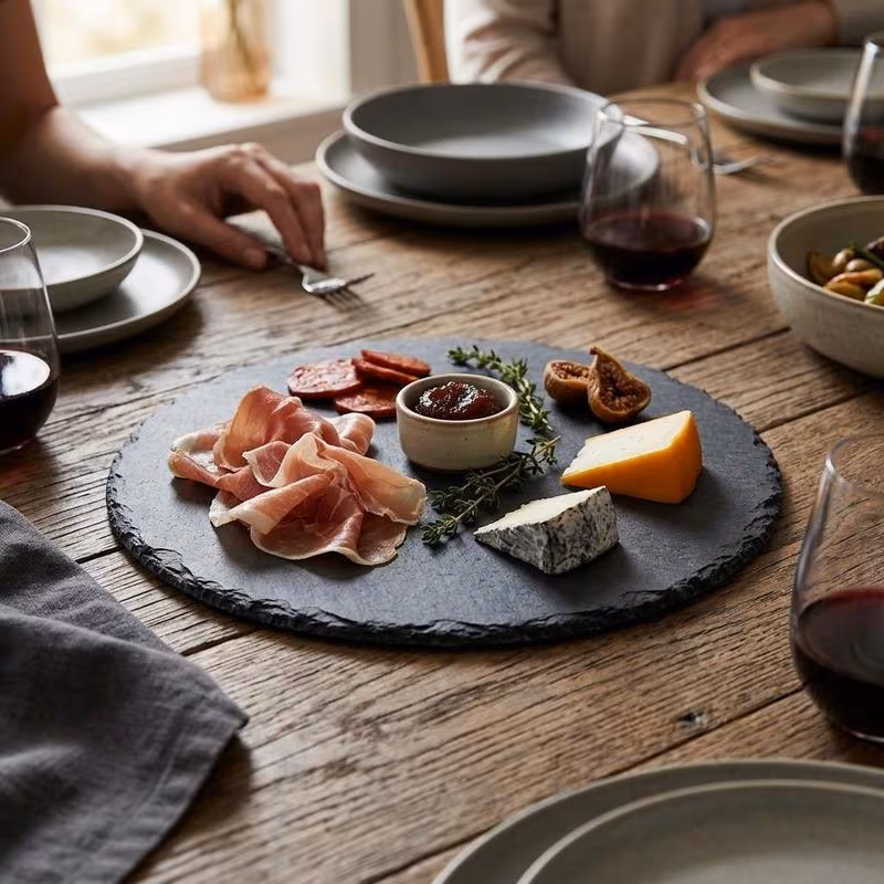 slate round serving platter 25 cm diameter resistant with soft padded feet stylish cheese starter board for home dining