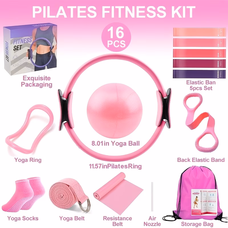 16pcs fitness equipment set silicone material safe workout kit with pilates ring bands yoga ball accessories 2 colors for yoga