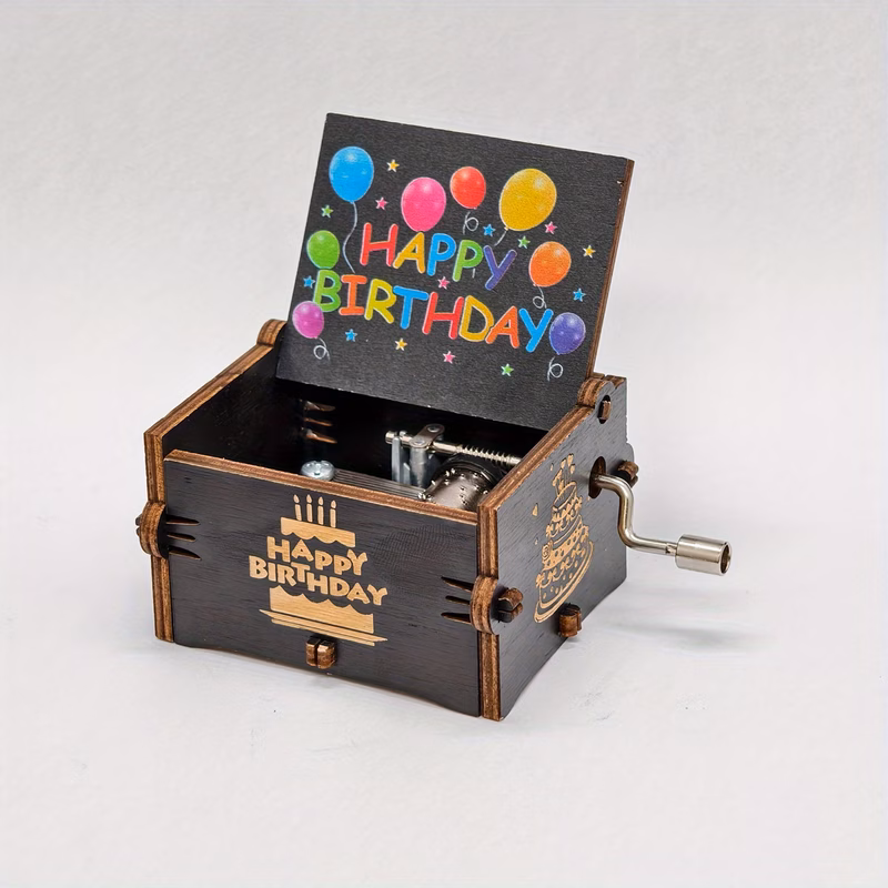 1pc birthday themed music box with happy birthday song balloon cake decorations crank operated melody artificial wood gift for s birthday party decor nostalgic keepsake for birthdays special occasions