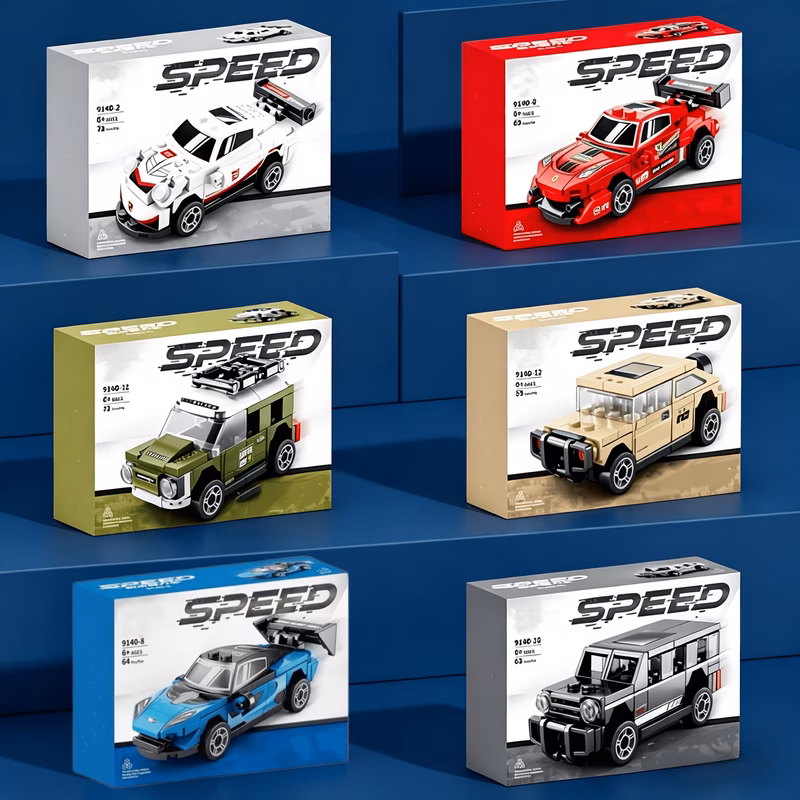 6pcs miniature car building blocks small particle toy speed pull back car model