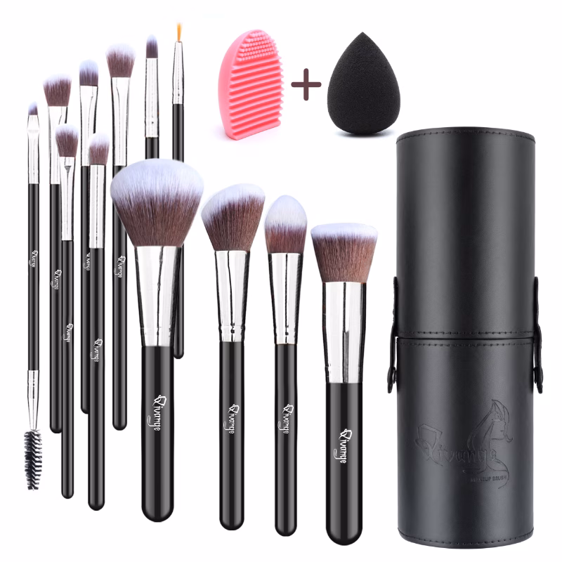 makeup brushes set 12pcs eyeshadow make up blush brush handle comfortable to hold and black travel make up brushes set with case