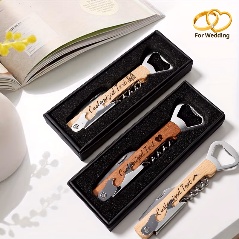 1 set customizable personalized bottle opener gift box set christmas gift stainless steel wine bottle opener creative wine and beverage can opener wedding groomsman bridesmaid party gift gift birthday
