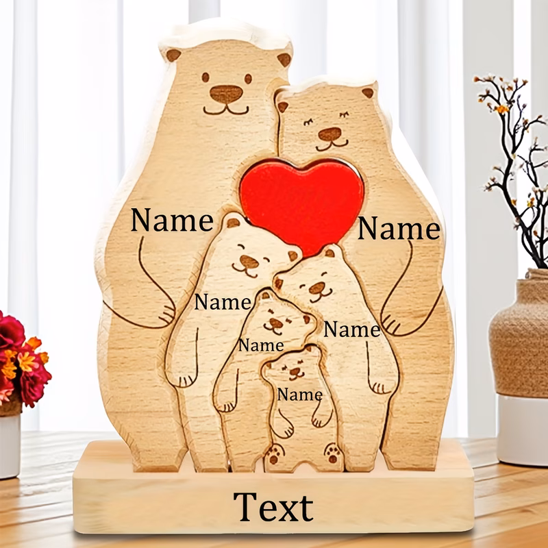 customized puzzle engraved with 2 6 names personalized wooden cute bear puzzle a family keepsake the perfect commemorative gift for dad mom wife or husband