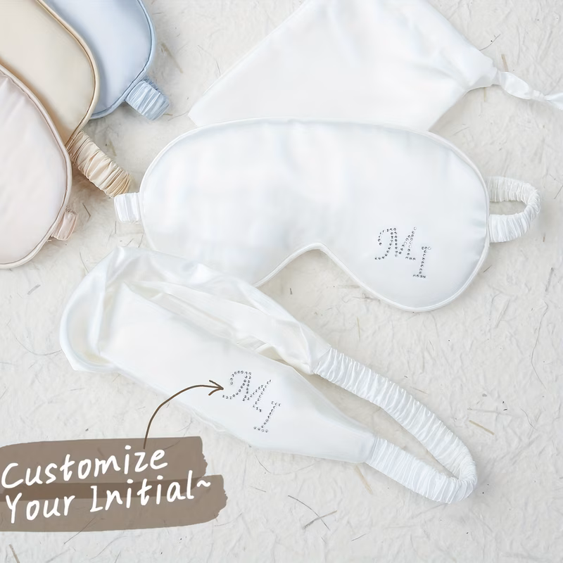 custom diamonds initials eye mask with a hair band and a storage bag 3pcs set custom y mask set hairband hair scrunchie best bridesmaid gift bridal party gift effective shading blindfold for sleeping