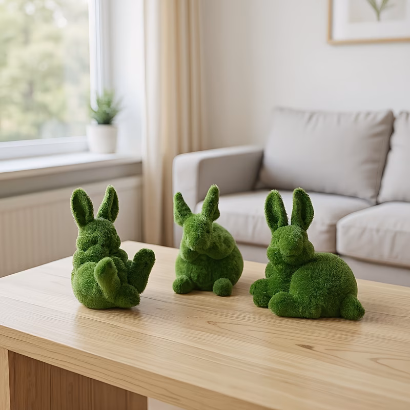 adorable set of three plush bunnies garden statues with a grass textured base outdoor yard decoration a for mothers day easter christmas new year eid ramadan and st patricks day
